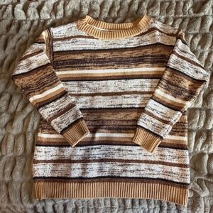 Style & Co Knit Sweater Size XL Brown Striped Cozy Casual Chic Cabincore
